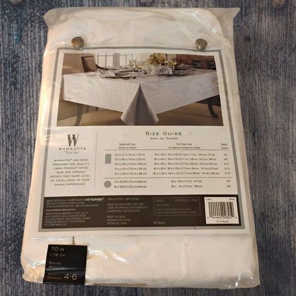 Wamsutta White Cane Stain Resistant Tablecloth Restaurant Quality 70 in Round - Picture 4 of 6